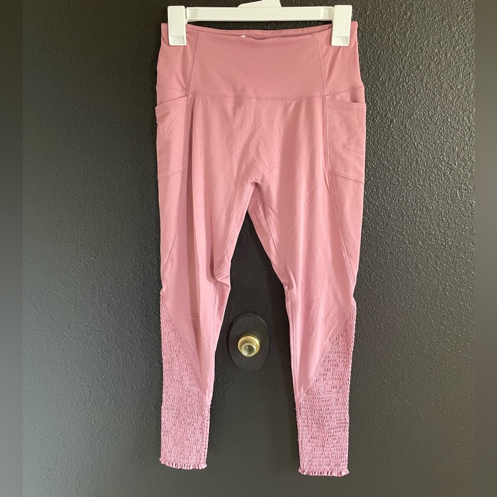 Free People Pink Active Leggings with Smocked Ankles